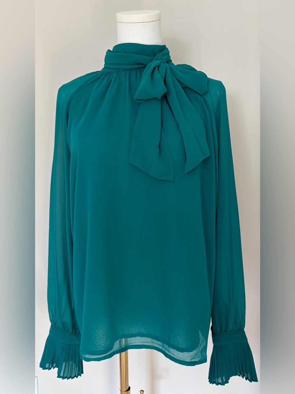 Ann Taylor Teal Bow-Tie Long Sleeve Blouse